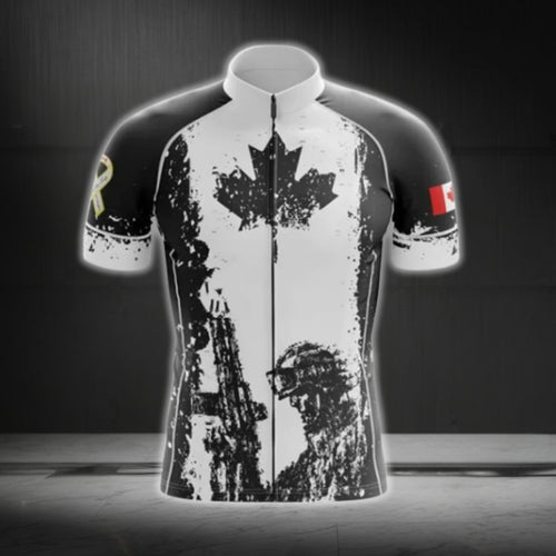Black And White Canada Flag Cycling Short Sleeve Jersey For Mens, Patriotic Canada Cycling Jerseys CG0099
