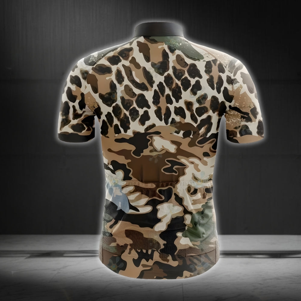 Leopard Camouflage Cycling Short Sleeve Jersey For Mens, Men's Leopard Cycling Jerseys CE0042