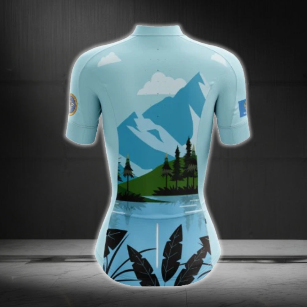 Blue Mountain Cycling Short Sleeve Jersey Women, Blue Cycling Jersey For Ladies CG0633