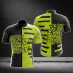 Black And Lime Bicycle Pattern Cycling Short Sleeve Jersey For Men, Bicycle Pattern Cycling Jerseys CG0704
