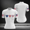Heart US Flag Short Sleeve Women's Cycling Jersey, Women Patriotic Cycling Jerseys CG0076