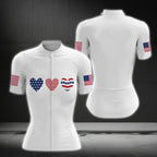 Heart US Flag Short Sleeve Women's Cycling Jersey, Women Patriotic Cycling Jerseys CG0076