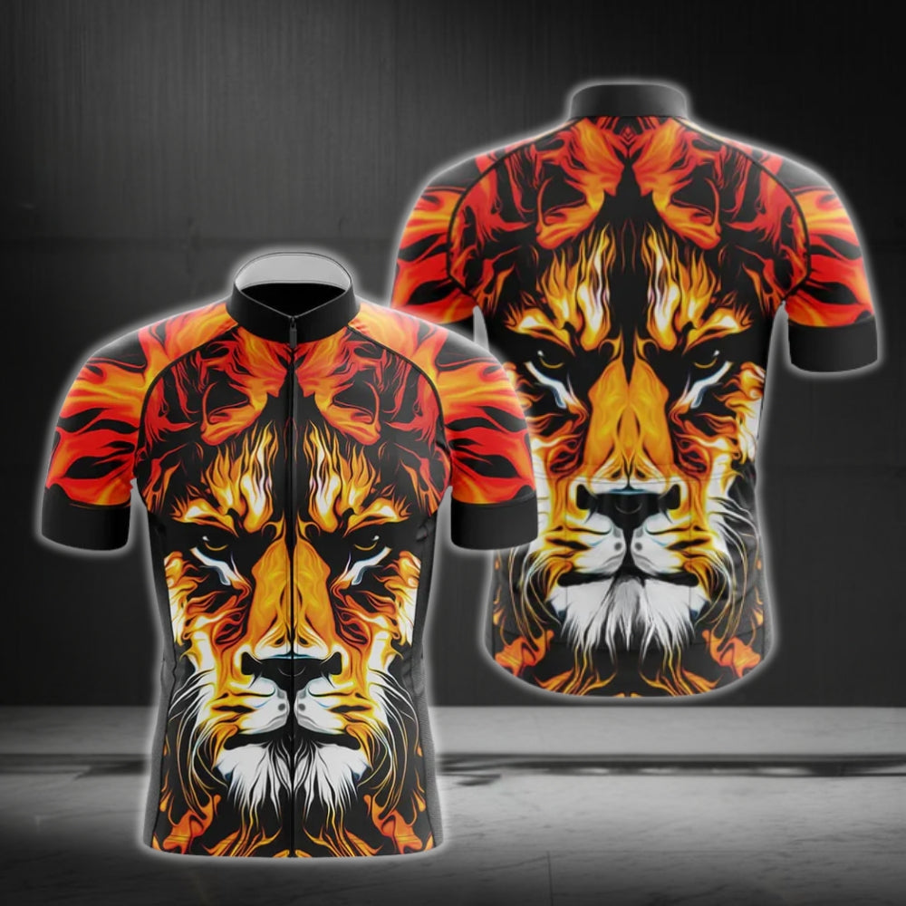 Lion Flame Cycling Short Sleeve Men's Jersey, Lion Cycling Jerseys CG0234