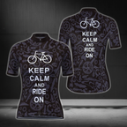 Keep Calm And Ride On Women's Cycling Short Sleeve Jersey, Black And White Cycling Jerseys For Ladies CG0820