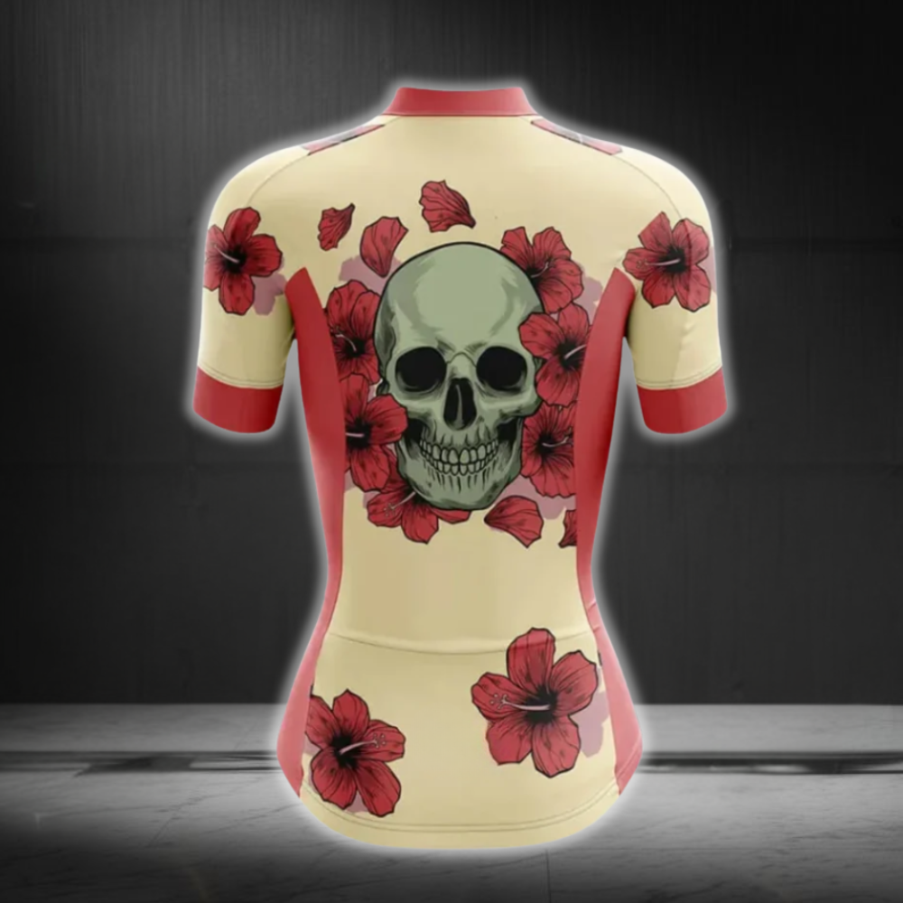 Ladies Flower Skull Cycling Short Sleeve Jersey, Skull Cycling Jersey For Women CG0870