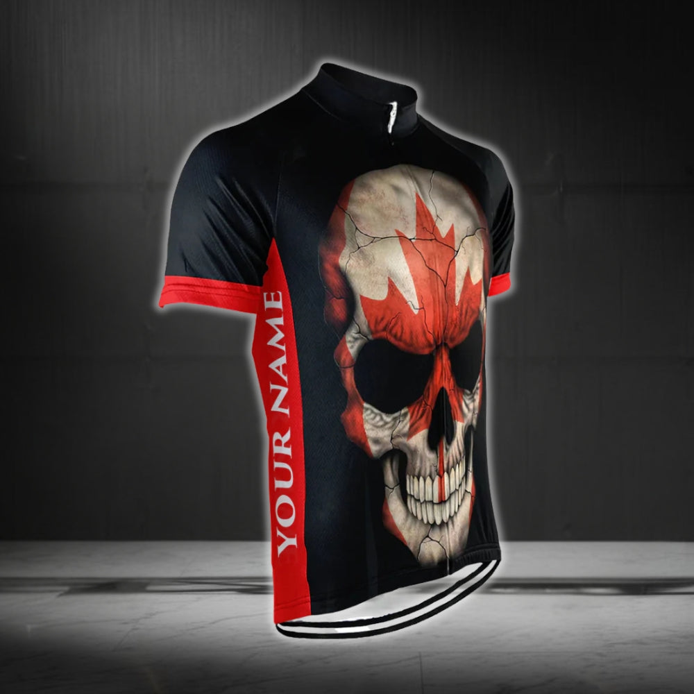 Custom Skull Canada Flag Men's Short Sleeve Cycling Jersey, Custom Canada Skull Cycling Jersey CG0313