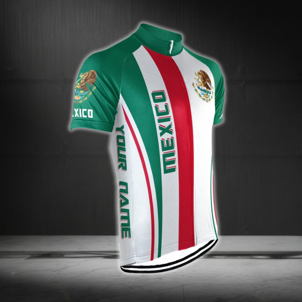Custom Mexico Flag Short Sleeve Cycling Jersey For Men, Custom Mexico Cycling Jerseys CG0317