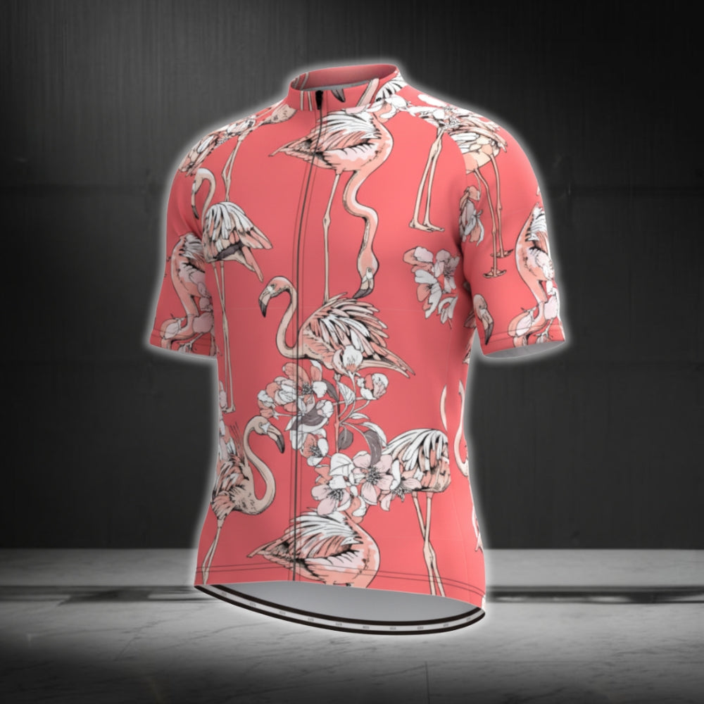 Pink Flamingo Cycling Short Sleeve Jersey For Men, Flamingo Cycling Jerseys CG0357