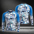 Blue Shark Long Sleeve Men's Cycling Jersey, Shark Cycling Jerseys CG0382