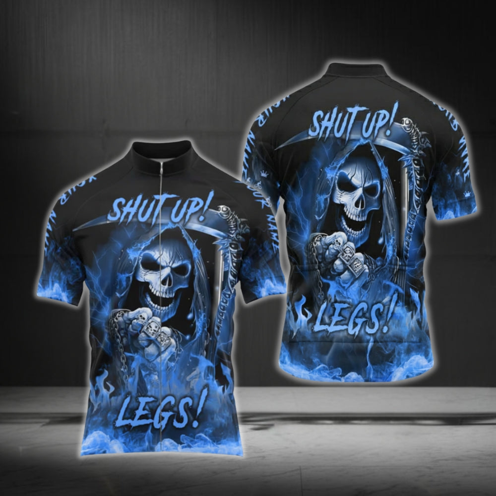 Custom Skull Shut Up Legs Cycling Short Sleeve Men Jersey, Custom Skull Cycling Jerseys CG0490