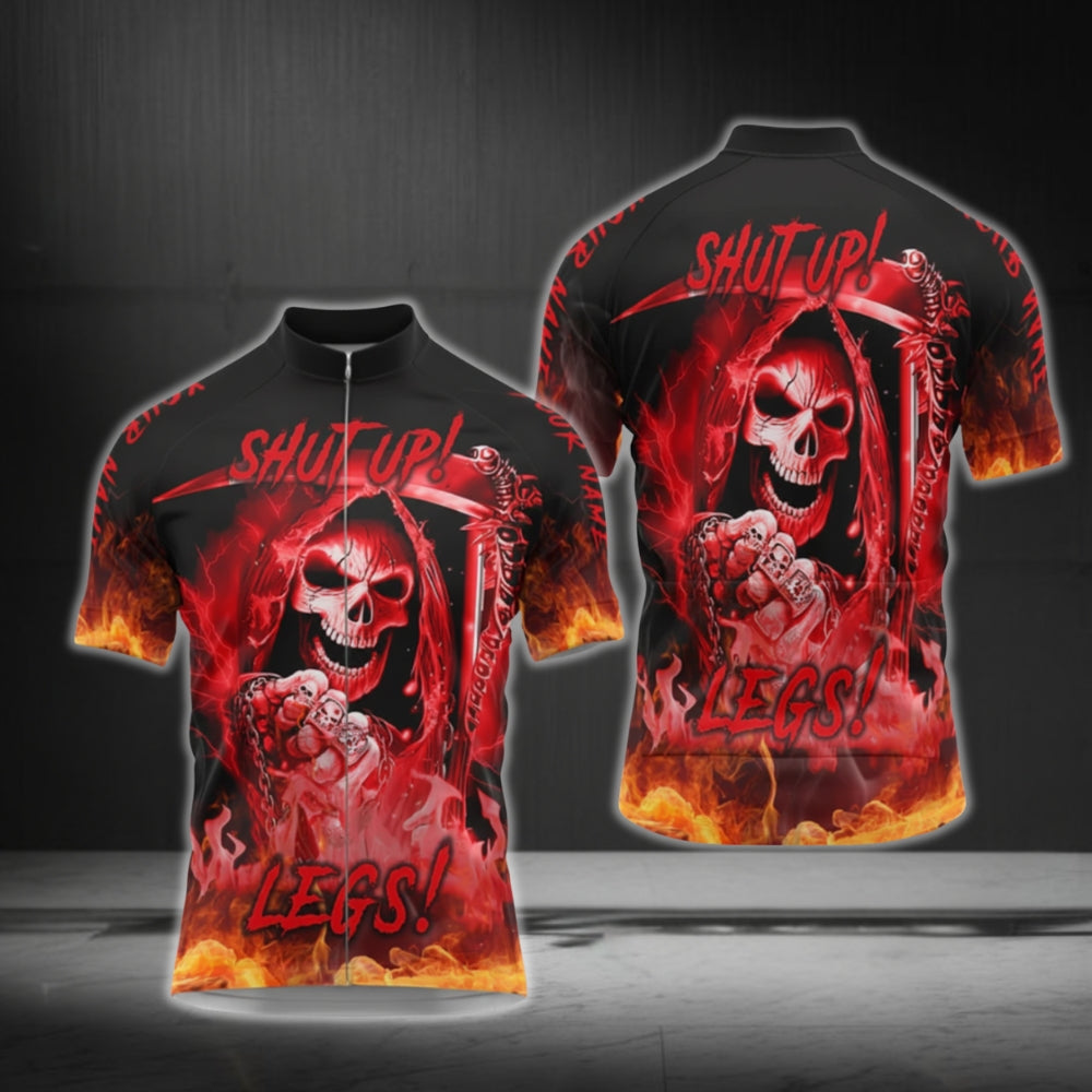 Custom Skull Shut Up Legs Cycling Short Sleeve Men Jersey, Custom Skull Cycling Jerseys CG0490