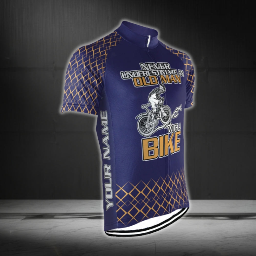 Never Underestiate An Old Man With A Bike Custom Name Short Sleeve Men's Cycling Jersey, Custom Funny Cycling Jerseys CG0671