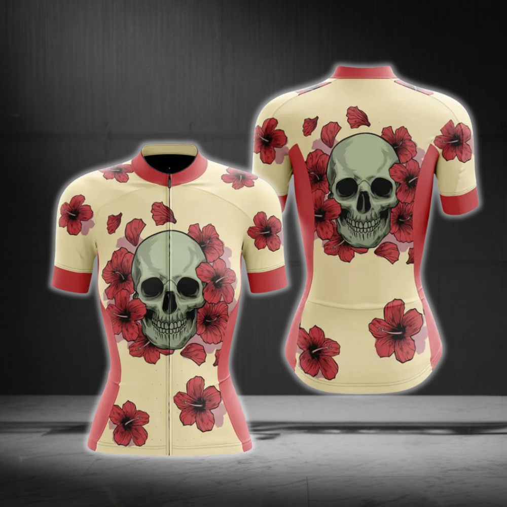 Ladies Flower Skull Cycling Short Sleeve Jersey, Skull Cycling Jersey For Women CG0870