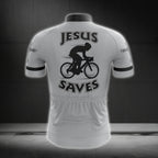 Jesus Saves Men's Grey Cycling Short Sleeve Jersey, Christian Cycling Jerseys CG0233