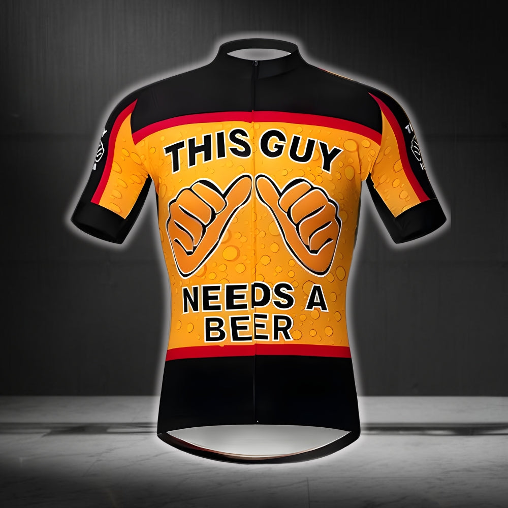This Guy Need A Beer Men's Cycling Short Sleeve Jersey, Funny Beer Cycling Jerseys CZ0037