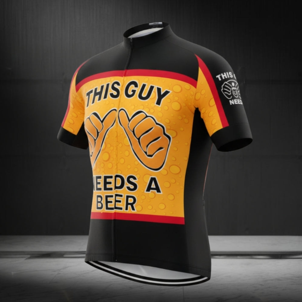 This Guy Need A Beer Men's Cycling Short Sleeve Jersey, Funny Beer Cycling Jerseys CZ0037
