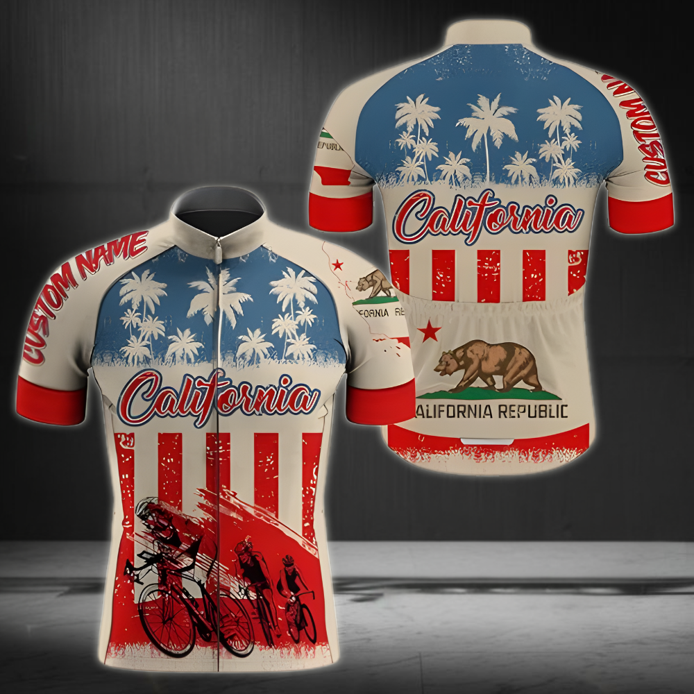 Custom Vintage California Short Sleeve Cycling Jersey Men's, Custom California Flag Cycling Jersey CZ0058