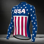 USA Flag Mens Red White And Blue Cycling Short Sleeve Jersey, Men's Patriotic Cycling Jerseys CZ0081