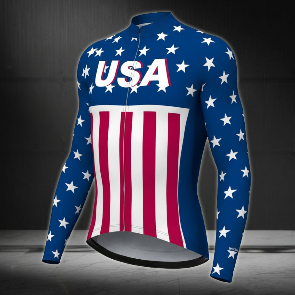 USA Flag Mens Red White And Blue Cycling Short Sleeve Jersey, Men's Patriotic Cycling Jerseys CZ0081