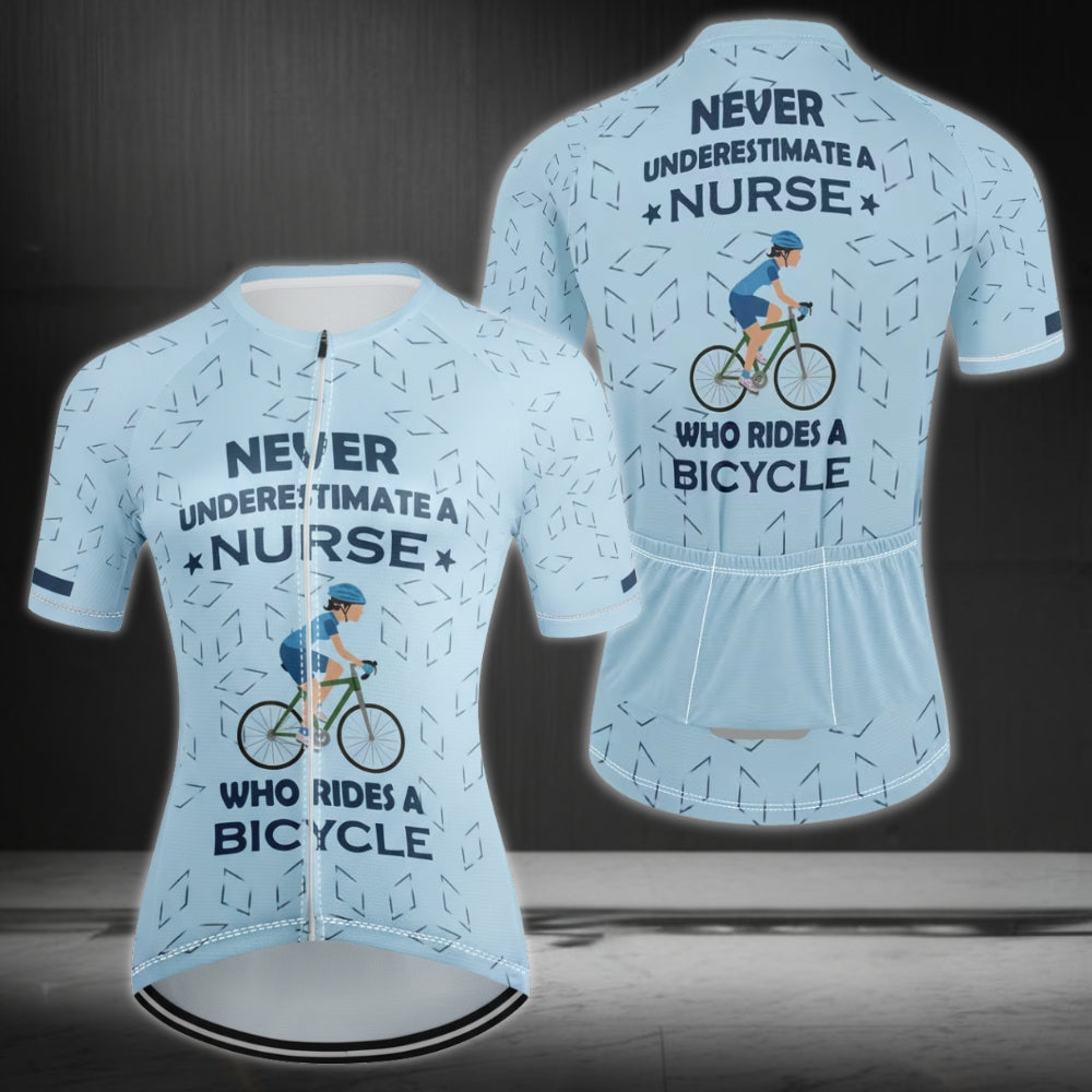 Never Underestimate A Nurse With A Bicycle Cycling Short Sleeve Jersey Womens, Funny Cycling Jersey For Nurse CZ0086