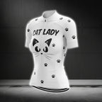 Cat Lady White Cycling Short Sleeve Jersey, Cat Cycling Jerseys For Womens CZ0098