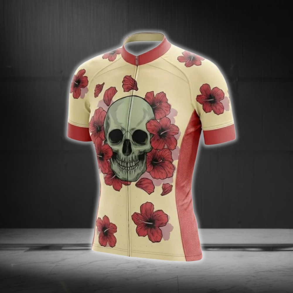 Ladies Flower Skull Cycling Short Sleeve Jersey, Skull Cycling Jersey For Women CG0870