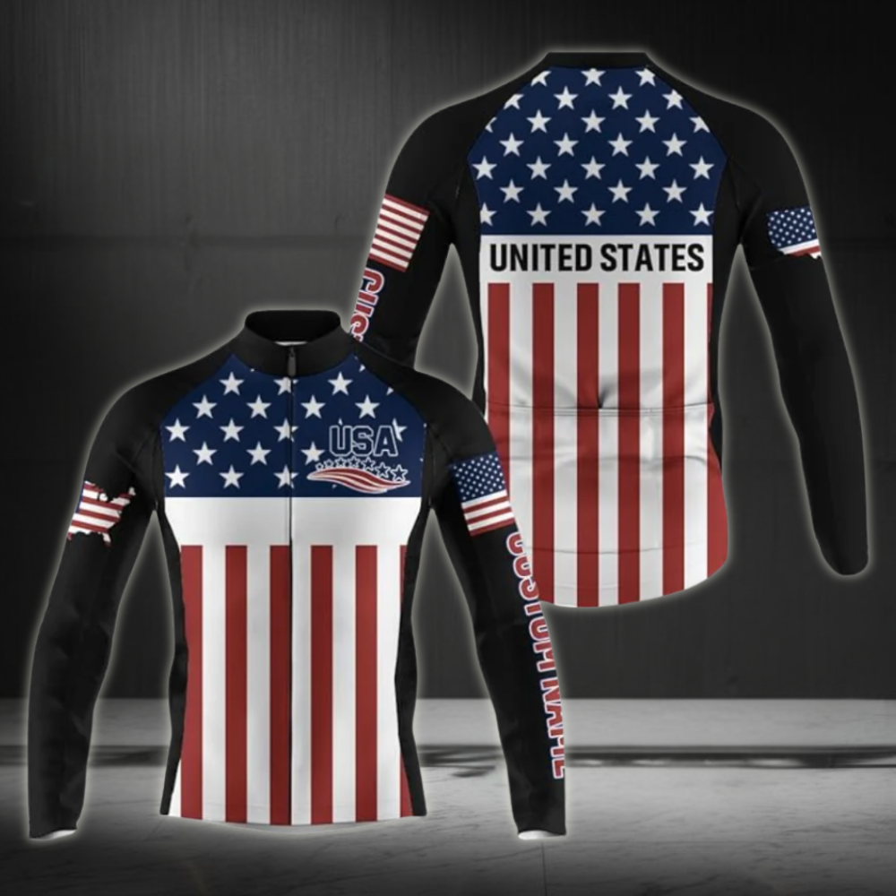 Custom USA Flag Cycling Long Sleeve Jersey For Men CZ0002