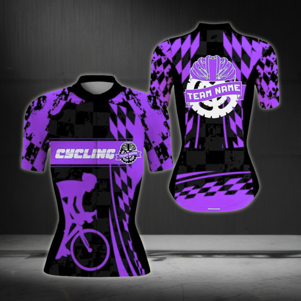Custom Team Black And Purple Cycling Short Sleeve Jersey Womens, Custom Womens Cycling Jersey CZ0016