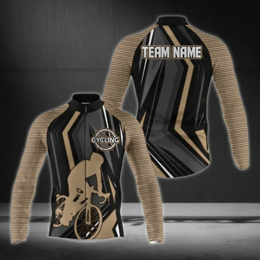 Custom Team Black And Gold Cycling Long Sleeve Jersey For Men, Custom Cycling Jersey CZ0015