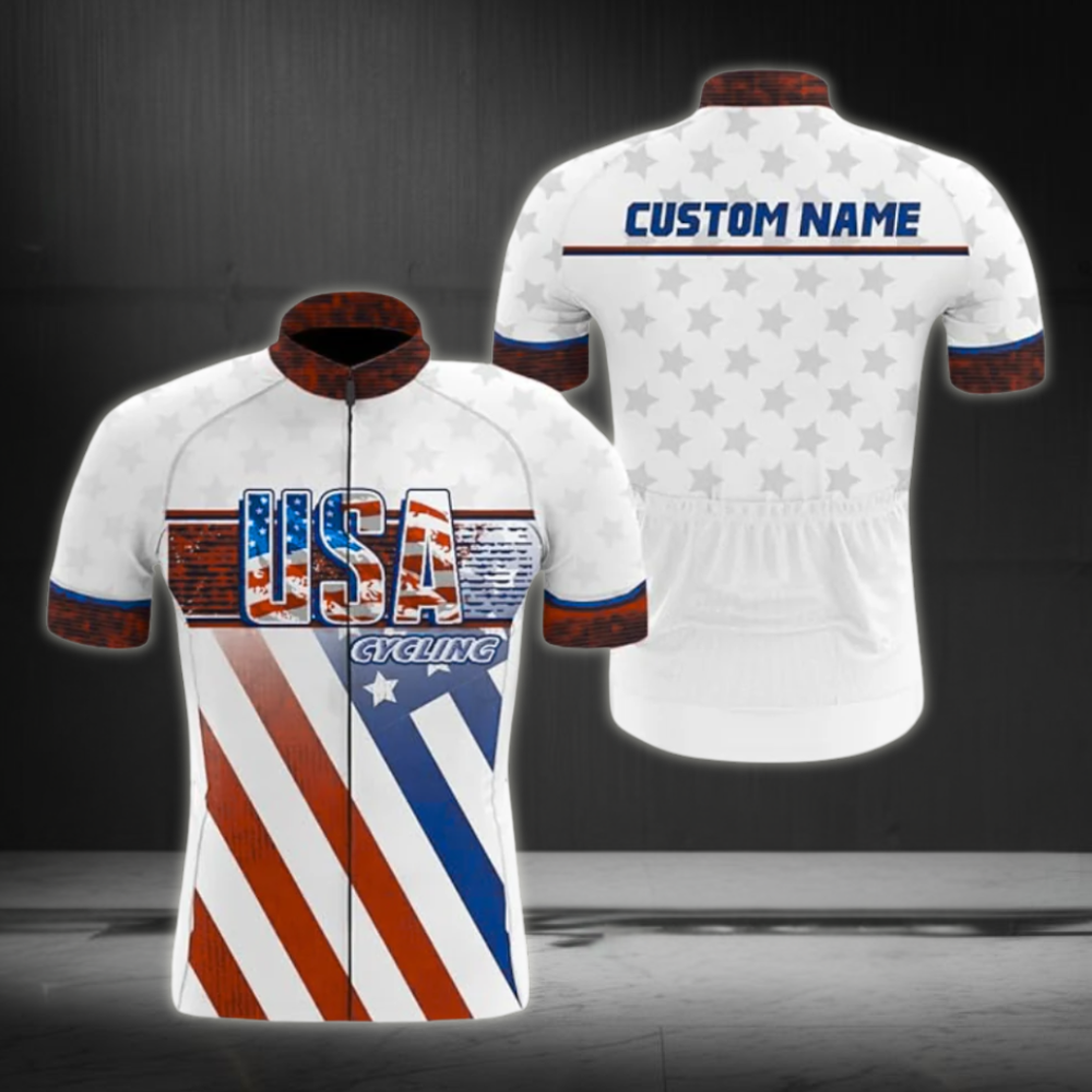 Custom Red White And Blue USA Cycling Short Sleeve Jersey For Men, Custom Patriotic Cycling Jersey CZ0014