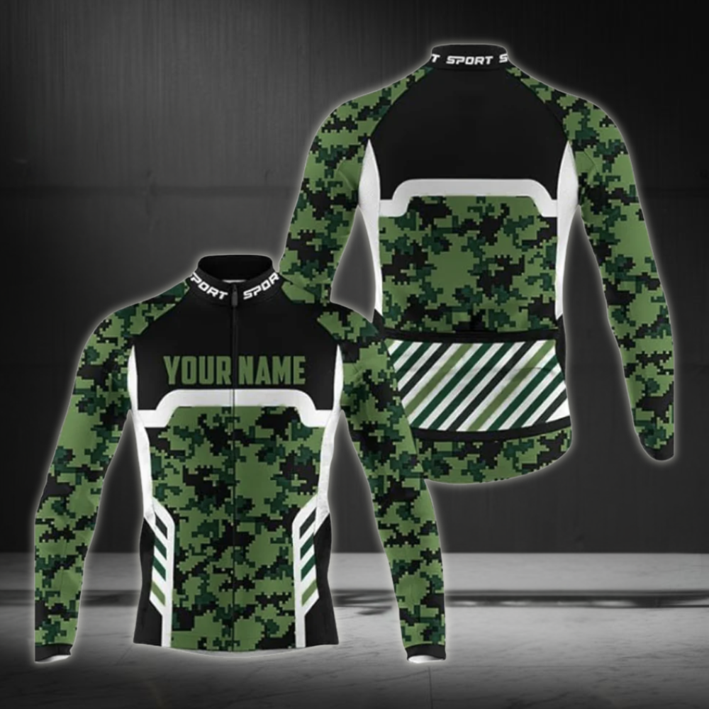 Custom Mens Camo Cycling Long Sleeve Jersey, Custom Cycling Jersey For Men CZ0013