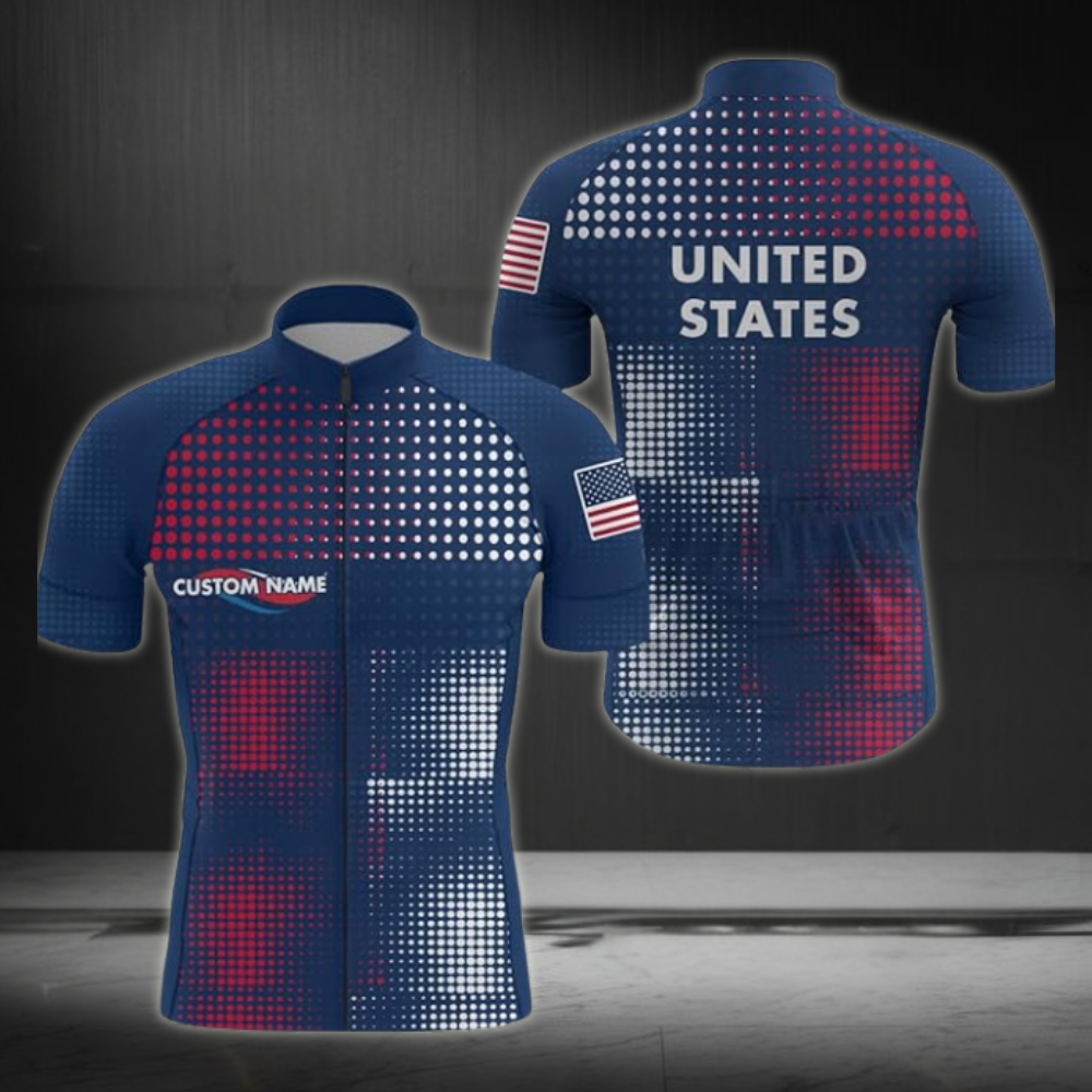 Custom White Red And Blue United States Cycling Short Sleeve Jersey For Men, Custom Patriotic Cycling Jersey Mens CZ0010