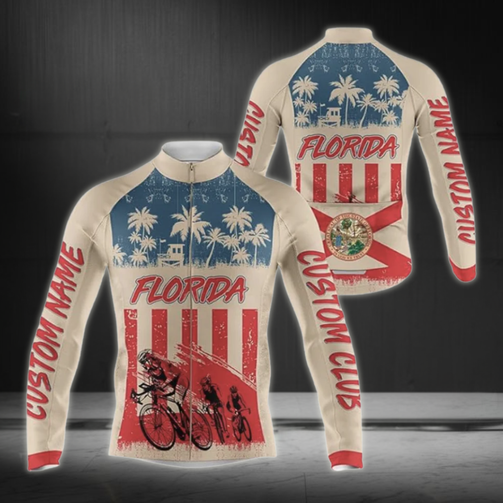 Custom Florida Cycling Long Sleeve Jersey Men, Custom Florida Pride Cycling Jersey CZ0006