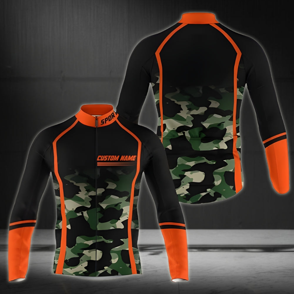 Custom Camo Cycling Long Sleeve Jersey For Men, Men's Custom Camouflage Cycling Jerseys CZ0047