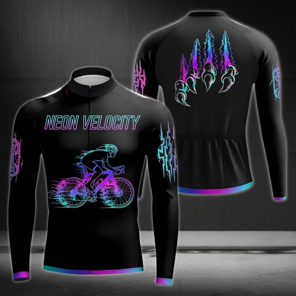 Neon Velocity Men's Black Long Sleeve Cycling Jersey, Cycling Jerseys For Mens CZ0042